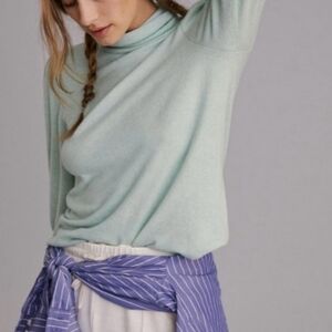 Anthropologie NWT Pastel Green Turtleneck Sweater Puff Sleeve Mock Neck S